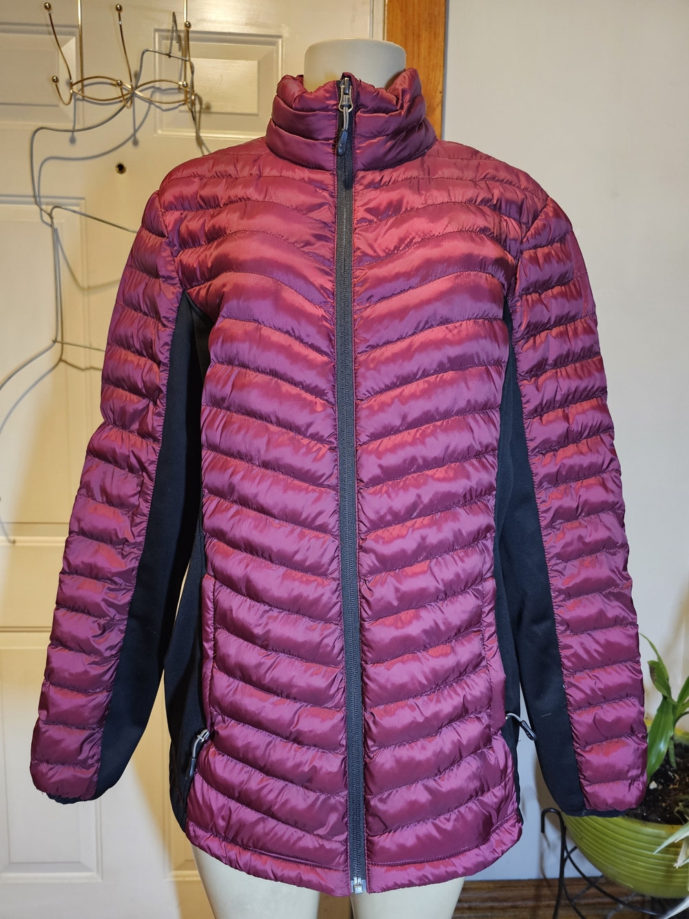 32 Degrees Plum Quilted Puffer Jacket with Black Panels